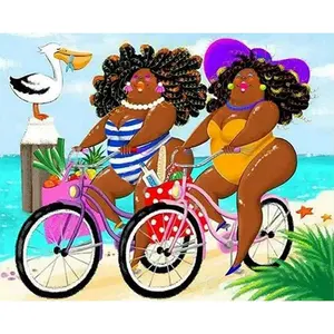 Ride A Bike Woman Beach Fat lady Pictures Acrylic Oil Painting By Numbers Kits Hand Painted On Canvas Art Gift Home Decor