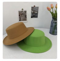 Chapeau en feutre blanc pour femme, nouvelle collection automne-hiver, à calotte plate, large bord, rétro, en fausse laine, couleur unie, chapeau de cérémonie, mode vintage
