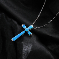 Pendentif croix opale en argent sterling 925 éblouissant-Artisan-Fabriqué avec réglage micro-pavé, jeu de couleurs captivant pour un style chic