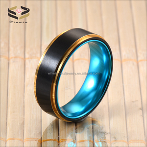 Hot Selling <strong>Titanium</strong> <strong>Ring</strong> for Men Fashion Jewelry <strong>Black</strong> and Gold Plated Turquoise Aluminum Inner <strong>Titanium</strong> Wedding <strong>Ring</strong> - Product Image 4
