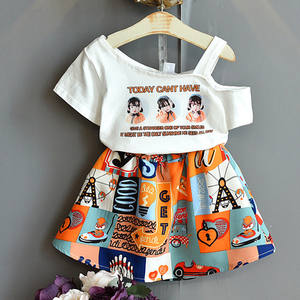 Abito a gonna intera con stampa arancione stile europeo, spalle scoperte, per bambina - Product Image 3