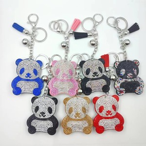Sparkly Diamond Panda Keychain Bling Crystal Rhinestone Key Chain Tassel Panda Toy Doll Keyring Girl Bag Charms Pendant Souvenir