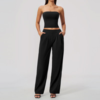Set Pakaian Yoga Wanita Model Tube Top, Bahan Bernapas Cepat Kering, Kontrol Perut Pinggang Tinggi, Setelan Fitness Kasual