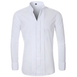 <span class=keywords><strong>Chemise</strong></span> de smoking pour homme à col à revers dissimulé, <span class=keywords><strong>blanche</strong></span>, à plis froncés sur le devant, uniforme avec nœud papillon - Product Image 2