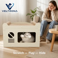 Mobilier pour chat : Niche en forme de téléviseur en carton, lit fermé, finition grain de bambou, abri intérieur pour chat, vente en gros