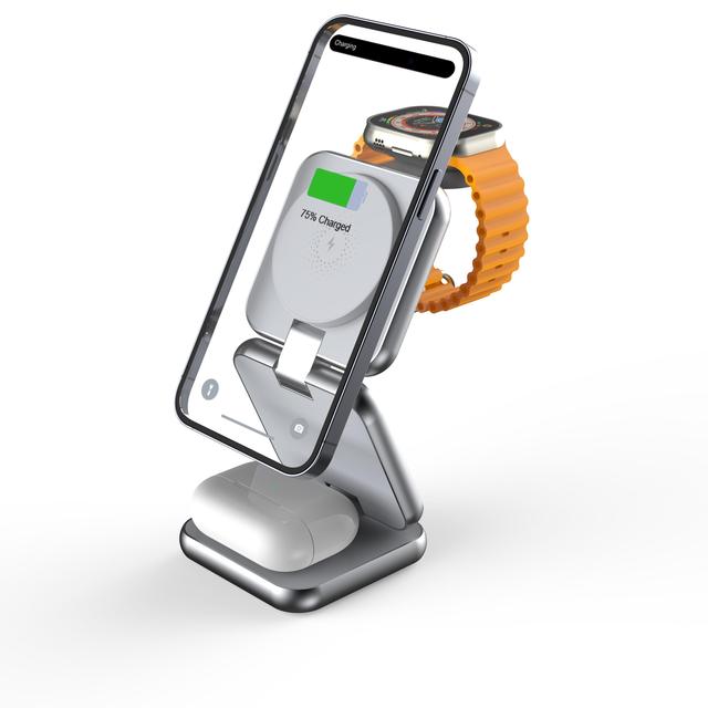 Metal 3 in 1 Wireless Charger,Foldable Magnetic Charging Station,Fast Travel Wireless Charging Stand for Multiple Devices