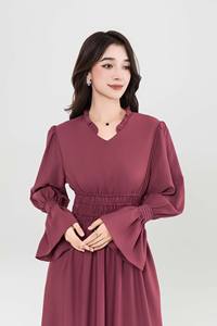 Скромное элегантное мусульманское Женское Платье макси с V-образным вырезом и высокой талией, с длинным рукавом, настраиваемая ткань - Product Image 5