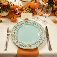Assiettes rondes modernes en plastique PP écologiques et durables avec motif personnalisé vert menthe pour les fêtes d'automne et de Thanksgiving