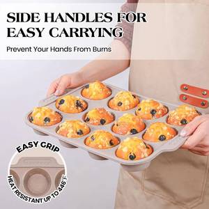 MUYULINS Factory Beige 12-Cup LFGB Non-Stick BPA Free Metal Reinforced Frame <b>Silicone</b> Cupcake Pan Muffin Tray <b>Baking</b> Mold - Product Image 3