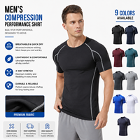 T-shirt de sport pour homme à manches courtes, col rond, coupe ajustée, personnalisable OEM, respirant, séchage rapide, gris avec empiècements contrastants, pour la course et la gym