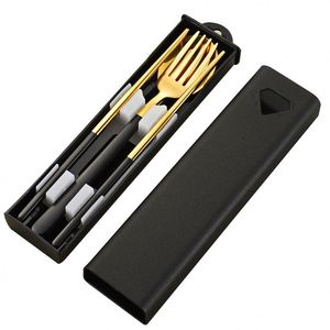 <b>Camping</b> Trip Korean Portable Stainless Steel Cutlery Student Fork Spoon Chopsticks Three-piece Creative Flatware <b>Storage</b> <b>Box</b> - Product Image 5