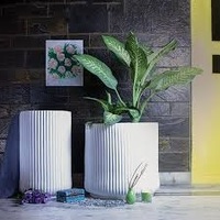 Pot Bunga & Vas Besar Bulat Sederhana dari Fiberglass, Ukiran Tangan, Ramah Lingkungan, Tahan Lama, untuk Penggunaan di Taman, Rumah, Hotel, Pusat Perbelanjaan, dan Lantai
