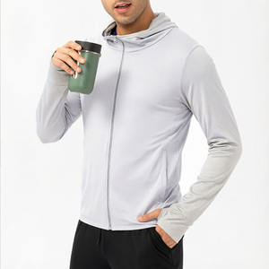 Sweat à capuche zippé gris clair pour homme, manches longues, protection solaire UPF - Product Image 1