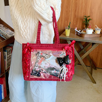 Sac fourre-tout Ita en laine douce avec grande fenêtre transparente, décoré de rubans, sac à bandoulière pour l'affichage de badges et épingles