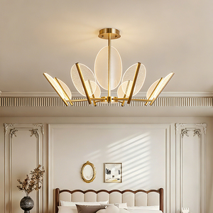 Copper New Design Chandelier Pendant Lamp Acrylic <b>Leaf</b> Shape Crystal Style Switch Control Home Hotel Restaurant Indoor Use - Product Image 1