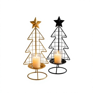 Christmas & Valentine's Day Tree <b>Candle</b> <b>Holder</b> Stand Gold <b>Black</b> Metal Eco-Friendly Heat Resistant Star Top for Home Decoration - Product Image 2