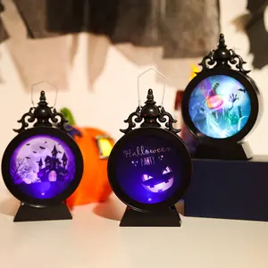 Halloween Dekoration Requisiten Tragbare Lampe Retro Kerzenhalter Beleuchtung Dekoration Led Elektronische Kerzen lampe Kürbis Wind lampe