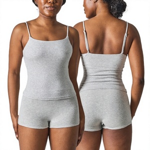 Ensemble de loisirs 2 pièces pour femme : débardeur en coton uni à taille élastique avec logo frontal et shorty – SK1321&SK1232-1 - Product Image 4