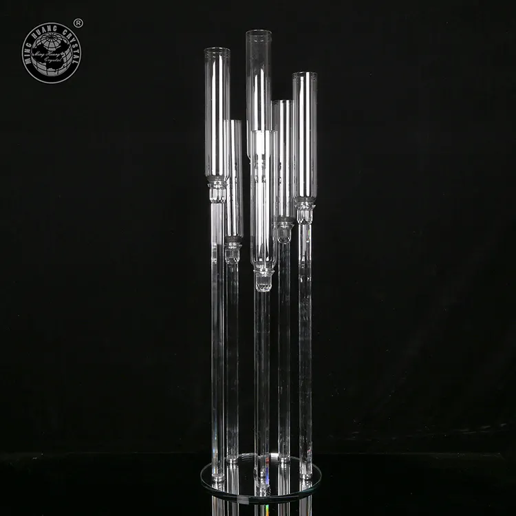MH-TZ0422 centrais do casamento candelabros de cristal com tubo de vidro