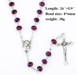 Komi: <span class=keywords><strong>Rosario</strong></span> di Tendenza con Perle di Vetro Sfaccettate 8x6mm, Croce di Gesù Cristo e Maria - <span class=keywords><strong>Collana</strong></span> <span class=keywords><strong>Rosario</strong></span> Disponibile - Product Image 6