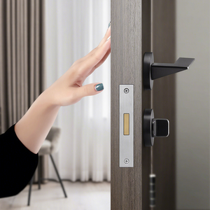 Modern High Quality <b>Safety</b> Zinc Black Gray Bedroom Door Handle Interior <b>Lock</b> Lever Handles - Product Image 1