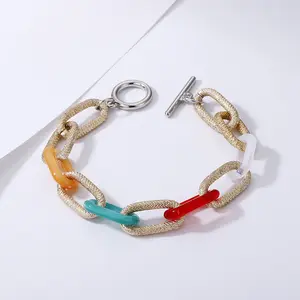 Kinling OEM Frosted Stitching Multi -color Bracelet Retro Rainbow Acrylic Aluminum Chain Fashion Bracelet