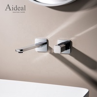Robinet de lavabo mural moderne de style nouveau, couleur chrome, 2 trous, mitigeur à poignée unique, cartouche céramique intégrée