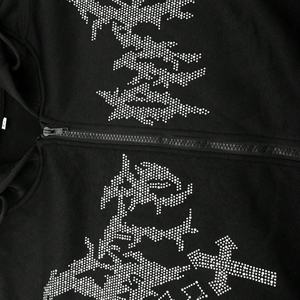 Sudadera con Capucha Corta y Holgada para Hombre, Diseño Gráfico Cruzado, 100% Algodón, con Pedrería, Estilo Urbano, Invierno 2025 - Product Image 3