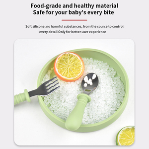 Ensemble cuillère et fourchette pour bébé, manche en silicone de qualité alimentaire, acier inoxydable, couverts antidérapants pour l'apprentissage de la diversification alimentaire - Product Image 6
