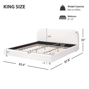 Giường nền tảng Kích thước Vua dB với tính năng lưu trữ Đầu Giường Màu Trắng bọc vải boucle - Product Image 5