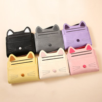 Dompet Pendek PU Motif Kucing Lucu, Banyak Slot Kartu, Kantong Uang Ber-resleting, Dompet Sederhana Modis