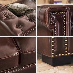 Divano a Tre Posti in Stile Industriale Americano Retrò, in Vera Pelle di Vacchetta di Prima Qualità con Finitura Oliata, per Soggiorno - Product Image 3