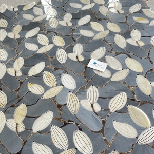Mosaïque de marbre de luxe découpée au jet d'eau, motif floral en médaillon, pour la décoration des sols et des murs d'hôtels et de villas - Product Image 1
