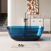 Baignoire ovale autoportante haut de gamme en résine transparente, écologique, moderne, pour intérieur, capacité 50-59 gallons, avec drain intégré