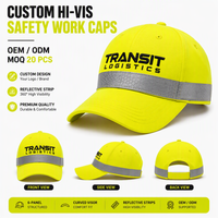 Casquette de baseball de sécurité réfléchissante personnalisée OEM en gros, jaune haute visibilité, avec couronne argentée, bandes noires, broderie 3D, visière incurvée, sergé, pour le transport