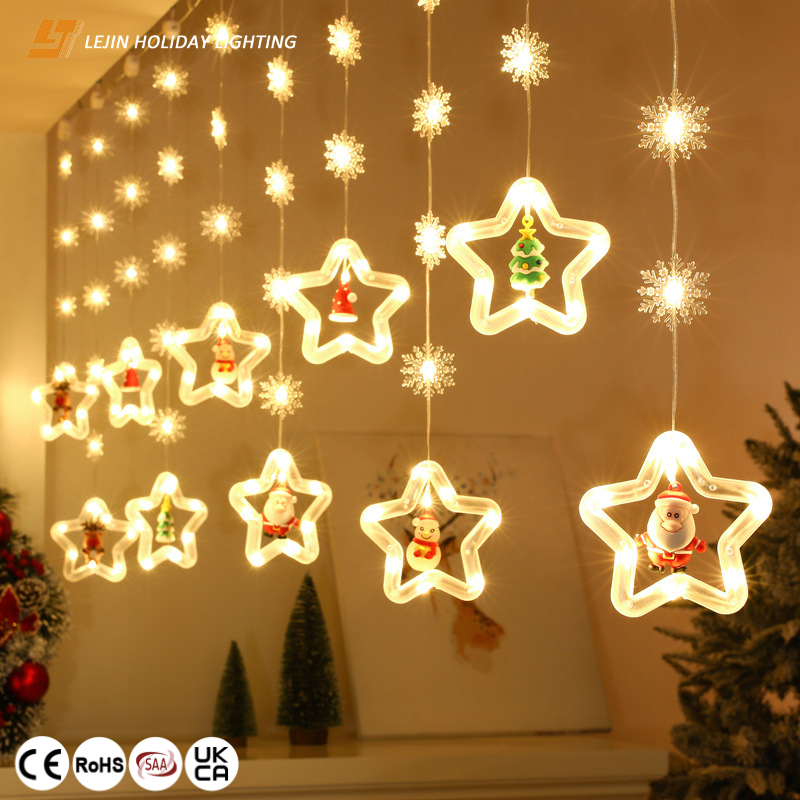 Lejin Holiday Lighting Five Pointed Star LED Curtain Light - Christmas Decoration