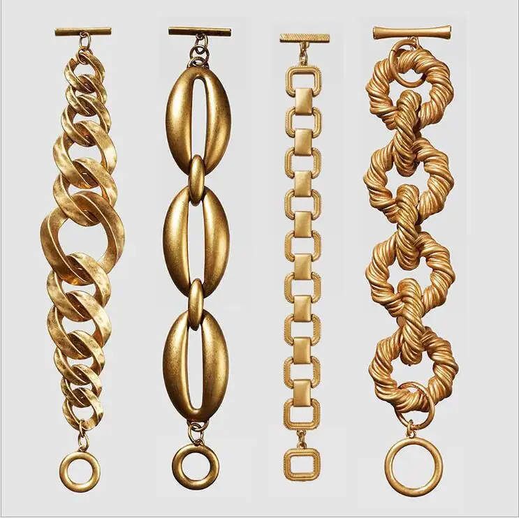 טרנדי ZA זהב צבע גדול צמידים לנשים בציר גיאומטרי כיכר סגסוגת שרשרת צמיד צמידי מסיבת קסם תכשיטי הצהרת