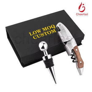 Ouvre-bouteille multifonction tout-en-un avec support de <span class=keywords><strong>tire</strong></span>-<span class=keywords><strong>bouchon</strong></span> à vin à double tête en acier et en bois de rose naturel avec logo personnalisable - Product Image 1