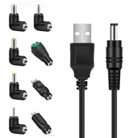 Set Kabel Pengisi Daya USB 8 Kepala dengan Konektor Lubang Bulat DC untuk Timbangan Elektronik, Senter, Kipas Mini - Kabel Daya 1 Meter