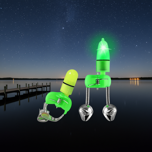 Alarme de pêche LED Premium avec 2 clochettes, indicateur lumineux à clipser sur la canne et anneau d'alerte pour la pêche en rivière - Product Image 2