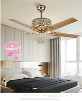 52 Lumière de ventilateur de plafond invisible en cristal argenté avec télécommande 3 changements de couleur Lampe de ventilateur de lustre LED