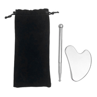 Stylo d'acupression rétractable pour la beauté de la peau, Planche Gua Sha en forme de cœur, Stylo d'acupuncture en acier inoxydable, Ensemble de massage