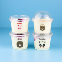 Gobelet à lait jetable en plastique PP double couche motif dessin animé, tasse à pudding animaux mignons, boîte à glace, pot à yaourt, bol à gelée, boîte à dessert