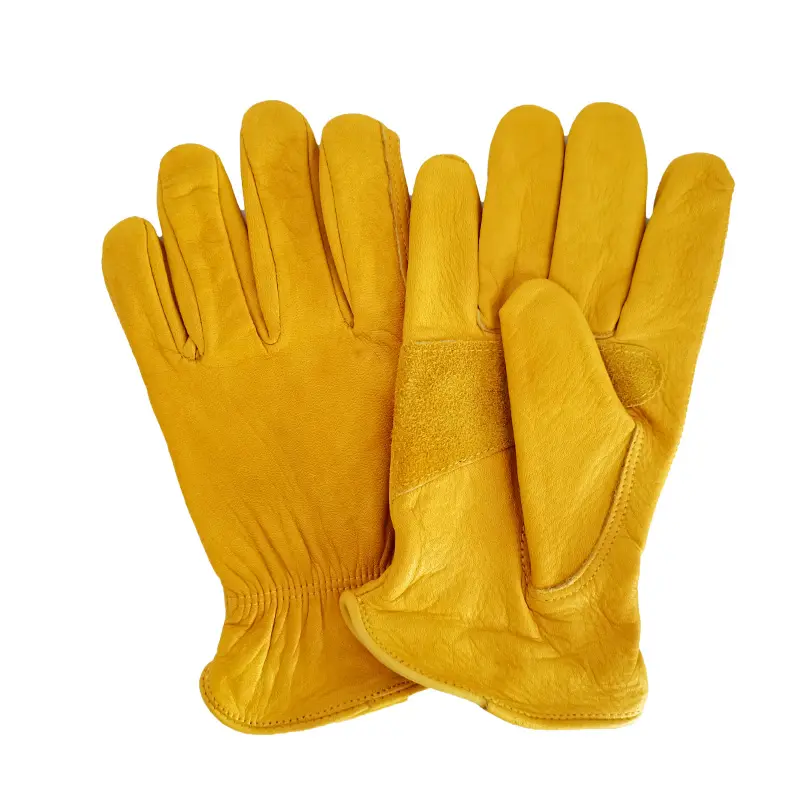 Sunnyhope toptan özel logo sarı iş güvenliği erkek el sürüş inek deri bahçe eldiveni