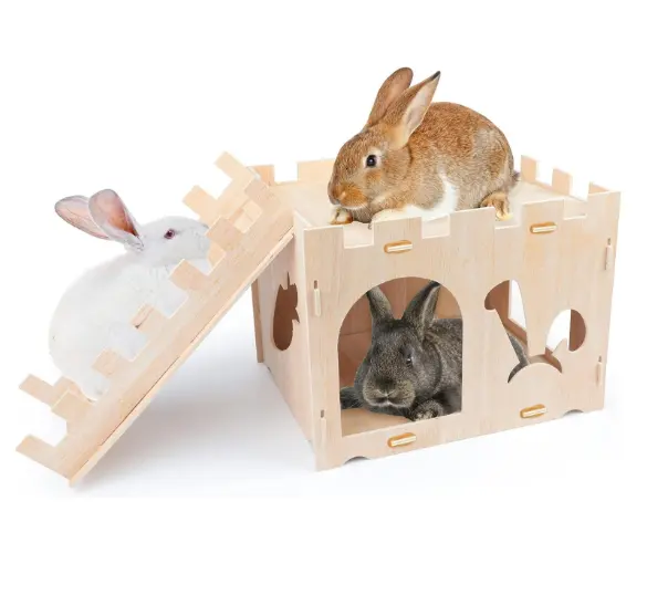 小さなバニーの取り外し可能な小さな合板ウサギ城木製ペットハウス