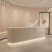 Comptoir de réception incurvé moderne avec éclairage LED, table d'accueil contemporaine pour salon de beauté, bureau, hall d'hôtel
