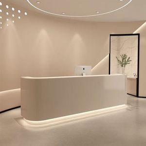 Mostrador de Recepción Curvo Moderno con LED, Mostrador de Bienvenida Contemporáneo para Salón de Belleza, Oficina, Vestíbulo de Hotel - Product Image 1