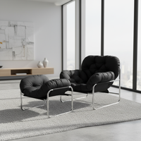 Fauteuil de salon moderne en tissu avec dossier réglable et structure en acier, idéal pour salon et coin détente