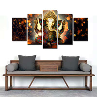 Hd imprimé 5 pièces toile Art indien dieu Ganesha éléphant peinture mur photos pour salon moderne toile peinture murale