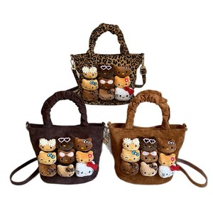 New Arrival Girls' Suede Crossbody Bag Cartoon Plush <strong>Doll</strong> Leopard Lining Leopard Print Shoulder Bag Fashion Handbag - Product Image 5